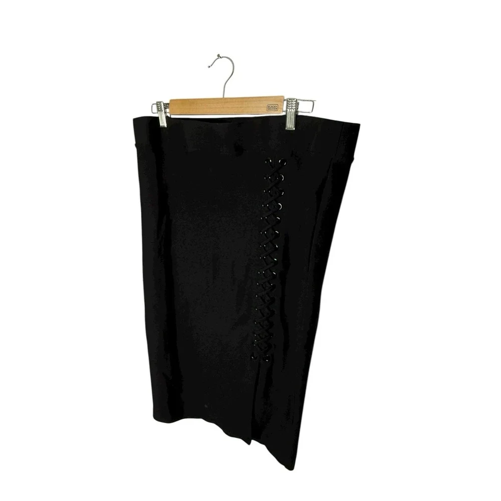 Torrid Black Pull-on Stretch Midi Skirt Lace Up Accent‎ Women's 1 14-16